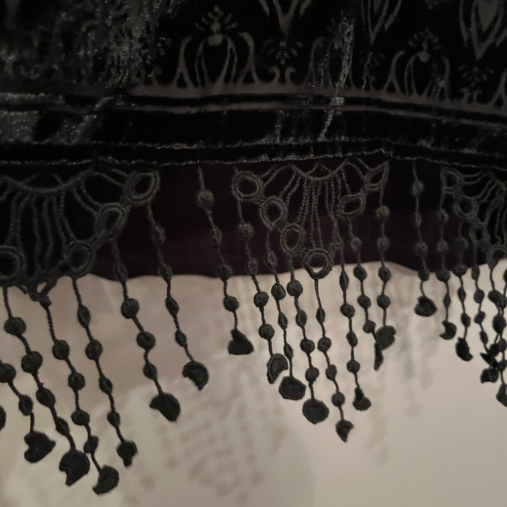 NEW Chico’s Black Velvet Beaded Hem Blouse - Picture 3 of 9